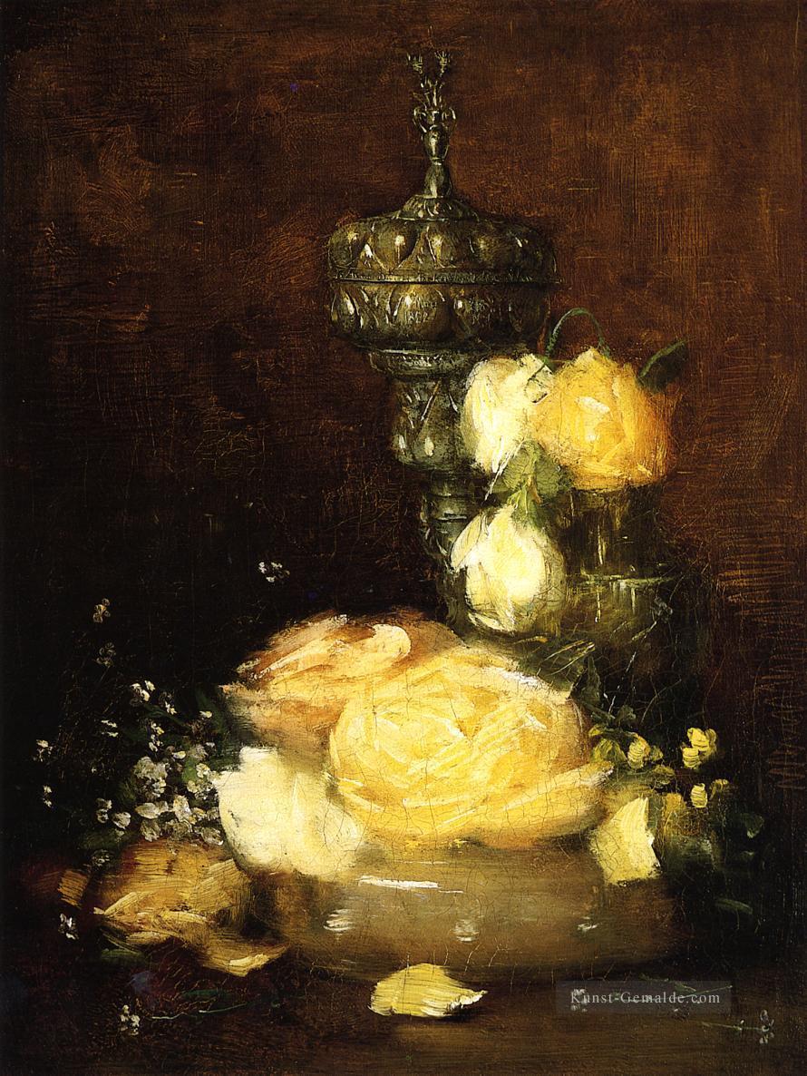 Silberkelch mit Rosen Julian Alden Weir impressionistische Blumen Ölgemälde